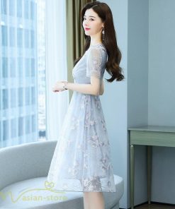 ミディアム | ワンピース エレガント レディース 膝丈 カジュアルワンピース 春 サマーワンピース 夏 新作 半袖 きれいめ グレー カジュアル 大きいサイズ お出かけ 花柄