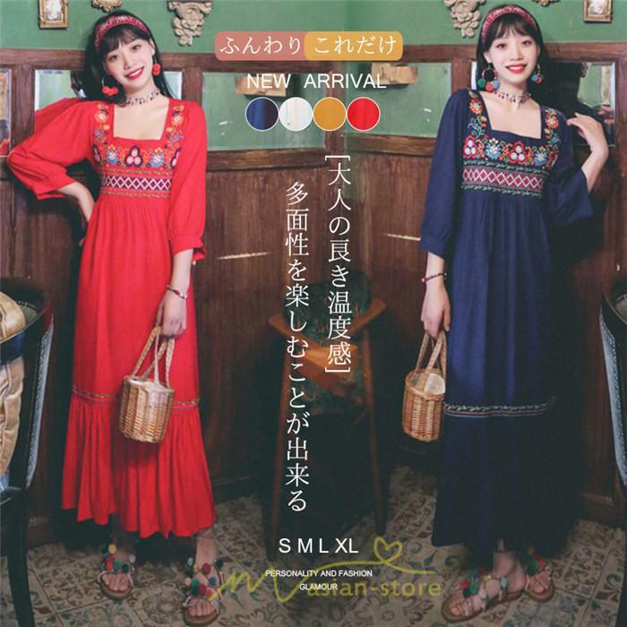 マキシ | 長袖ワンピース レディース 夏秋 コットン 10代 20代 30代 40代 50代 マキシワンピース ロングワンピース おしゃれ 着痩せ 大人可愛い 綺麗 かわいい