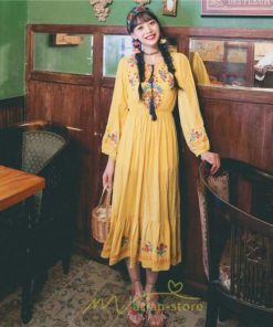 マキシ | ワンピース ロングワンピース エスニックワンピース コットン 花柄 刺繍 リゾートワンピース ワンピ 長袖 大人 夏 きれいめ フェミニン 秋 おしゃれ ゆったり