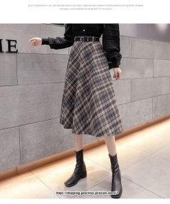 スカート | ロングミモレ レディース フレア Aライン ハイウエスト おしゃれ ゆったり ひざ下 体型カバー チェック柄 ラシャ ベルト付き 30代 20代 40代