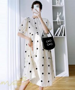 ワンピース | マタニティウェア レディース 半袖 ドット柄 着痩せ マタニティクルーネック 大きいサイズ 産前 マタニティ お出かけ 妊婦着 ゆったり