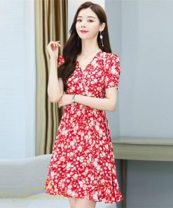 ミディアム | サマーワンピース レディース 夏服 膝丈 ミディアムワンピース 上品 サマーワンピース 上品 2XL 大きいサイズ きれいめ Aラインワンピース Vネック