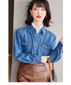 シャツ・ブラウス | デニムシャツ シャツ トップス レディース ブラウス デニム カジュアル レトロ風 通勤 通学 オシャレ キレイめ 上品 可愛い 秋服 ナチュラル 2022