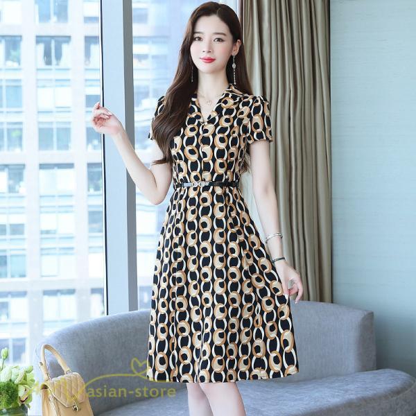 ミディアム | ワンピース レディース 着痩せ 半袖 膝丈 ミディアムワンピース ファッション ミディアムワンピース 夏 Vネック サマーワンピース 上品 日常感 大きいサイズ