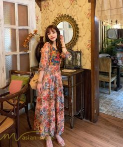 マキシ | ロングワンピース 五分袖 夏ワンピース 秋新作 Aラインワンピース マキシワンピース 刺繍 花柄 プリント 切り替え 旅行 30代40代 ワンピース ダンス 舞台 可愛い