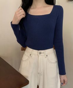 ニット・セーター | スクエアネック リブニットトップス 秋冬