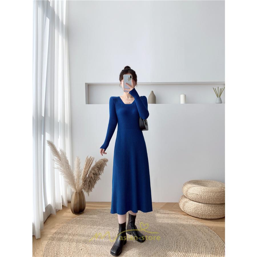 ニットワンピース | ワンピース 秋 秋服 レディース ニット ロングワンピース ロング 長袖 冬 冬服 Aライン 着痩せ 大人上品 お出かけ デート エレガント 送料無料 20代30代40代