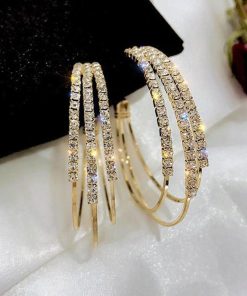 その他アクセサリー | 大ぶり ビジューピアス シルバー フープピアス 3連 リング ストーン きれいめ ゴールド