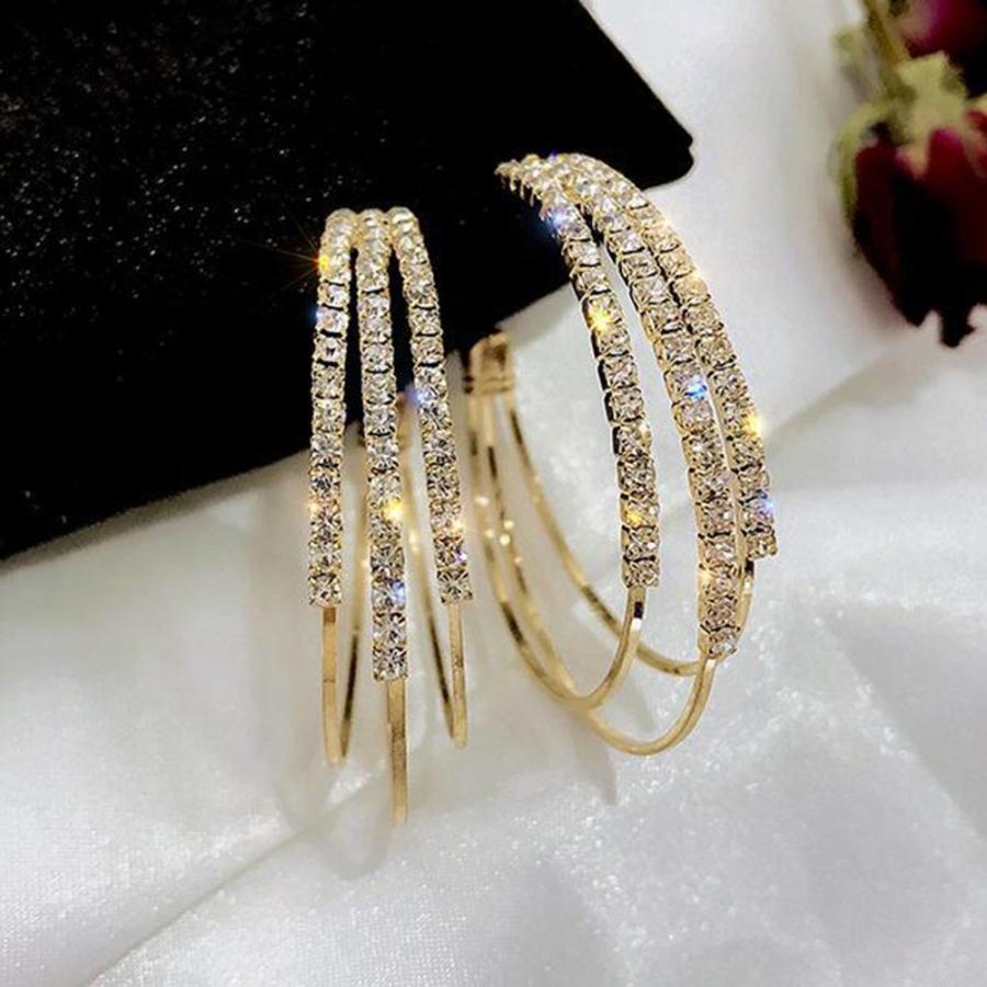 その他アクセサリー | 大ぶり ビジューピアス シルバー フープピアス 3連 リング ストーン きれいめ ゴールド