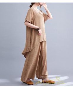セットアップ | レディース 夏 40代 20代 コーデ カジュアル 2点セット Tシャツ 半袖 ガウチョパンツ 綿麻 大きいサイズ ゆったり 通勤 大人 着痩せ おしゃれ