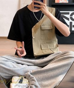 Tシャツ | 半袖メンズ トップス 上品 切り替え カジュアル おしゃれ 重ね着風 レイヤード 20代 30代 カッコウイイ 大きいサイズ 40代 半袖 カットソー