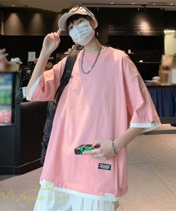 Tシャツ | メンズ 夏物 半袖 五分袖 フェイク レイヤード 重ね着風 無地 おしゃれ プルオーバー オーバーサイズ カジュアル 30代 20代 40代 ゆったり 男性着