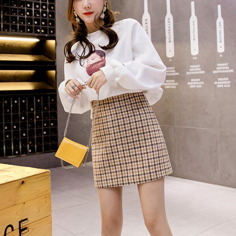 タイトスカート | チェック ミニスカート レディース ハイウエスト Aラインスカート 裏地付きウールスカート
