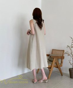 マキシ | ワンピース ノースリーブ 夏服 麻混 リネン混 春夏 カジュアル Aラインワンピース 綿麻 レディース フリーサイズ 夏 ロング丈 ギャザー きれいめ 無地