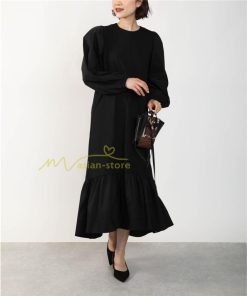 マキシ | 長袖ワンピース ロングワンピース 秋物 レディース Aラインワンピース 30代40代50代 ゆったり 切り替え 後ろリボン 送料無料 キャザー 可愛い 大人