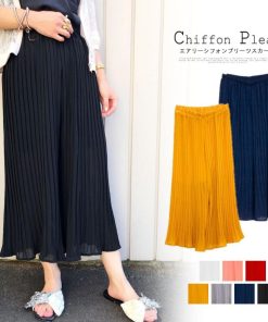 クロップドパンツ | エアリーシフォンガウチョパンツ フリル ミモレ丈 ワイドパンツ プリーツ パンツ