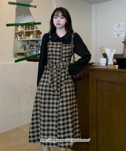 マキシ | ワンピース レディース 大きいサイズ チェック柄 リボン フレア 切り替え 重ね着風 レイヤード風 秋コーデ 秋 可愛い 若見え 冬 オシャレ 着痩せ