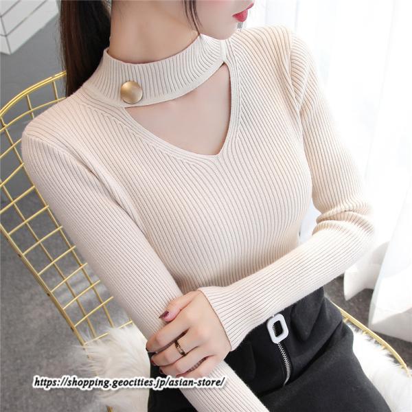 ニット・セーター | カットソー ニット レディース リブニット 長袖 秋冬 春 トップス スリム ストレッチ インナー 無地 長袖ニット プルオーバー 通学通勤 長袖カットソー 着痩せ