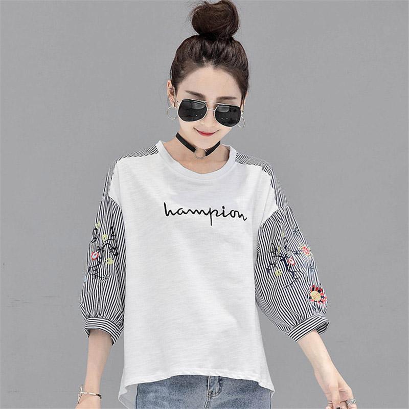 シャツ・ブラウス | シャツ ブラウス レディース パフスリーブ 花柄 刺繍 ストライプ トップス ラウンドネック 韓国風 カジュアル フェミニン トレンド ゆったり ファッション