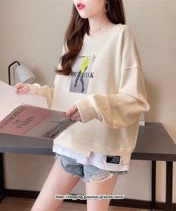 パーカー | トレーナー レディース おしゃれ スウェット 長袖 トップス 春 秋 大きいサイズ レイヤード風 韓国 ゆったり コットン 送料無料 丸首 クルーネック 綿 重ね着風