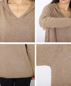 ニット・セーター | シンプル ニットトップス 長袖 ニットパーカー Vネック レディース プルオーバー フード付き 秋冬 ニットセーター