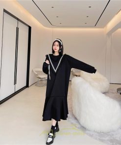 マキシ | スウェットワンピース 秋冬 レディース ロングワンピース ロングスウェット 裾切り替え 長袖ワンピース 30代60代 ゆったり 大人40代 黒ワンピース 大きいサイズ