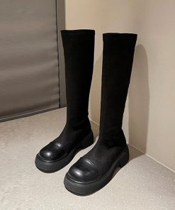 ニーハイブーツ | ロングブーツ ラウンドトゥ 厚底ブーツ