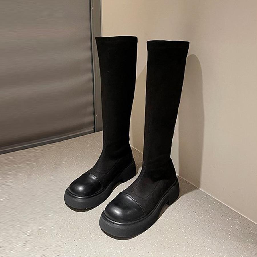 ニーハイブーツ | ロングブーツ ラウンドトゥ 厚底ブーツ