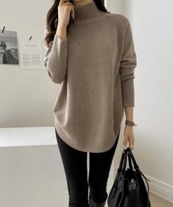 ニット・セーター | ニット レディース 秋冬 厚手 トップス セーター 秋服コーデ 長袖 ブランド裾 不規則 スリット ゆったり ニットセーター 大人 上品 ハイネック 無地 30代