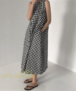 マキシ | ロングワンピース ワンピース ロングワンピ レディース マキシ丈 ワンピ ノースリーブ Aライン 体型カバー チェック柄 ゆったり きれいめ 40代 夏 おしゃれ 30代