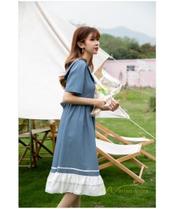 マキシ | ワンピース レディース 春夏 半袖 ハーフスリーブ ワンピース セーラーカラー ロング丈 マキシ丈 フレア お出かけ ビッグ裾幅 ゆったり ワンピース かわいい