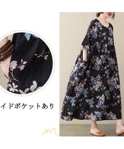 マキシ | マキシワンピース レディース リゾートワンピース 半袖 マキシワンピース ロングワンピース 春夏 黒 旅行用 着痩せ 丸首 体型カバー サイドポケット ぽっちゃり