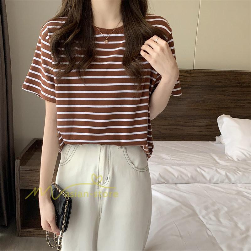 tシャツ・カットソー | Tシャツ レディース 春夏 トップス カットソー 半袖 シャツ ストライプ柄 20代30代40代50代 カジュアル お出かけ 上品 韓国ファッション 着回し 着痩せ 快適