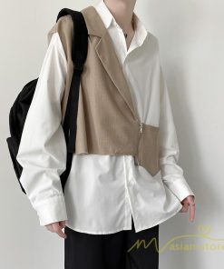 シャツ | メンズ トップス 長袖カジュアルフェイク レイヤード 重ね着風 白ビジネス 秋 秋服 20代 40代 おしゃれ 30代 50代 黒