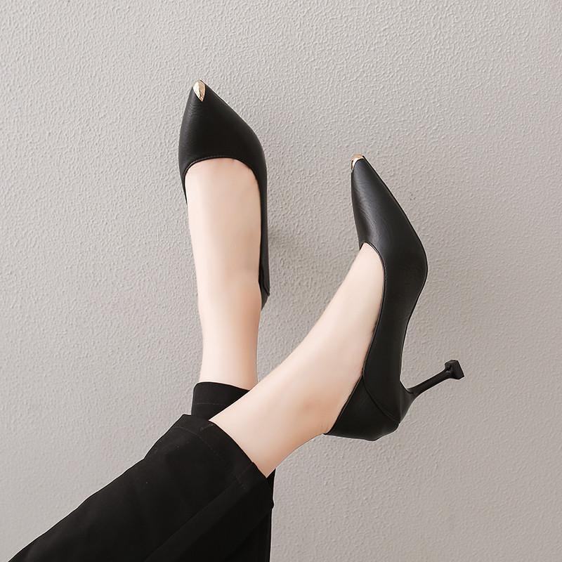 パンプス | ポインテッドトゥピンヒール 紐なし スリップオン ミドルヒール 黒 柔らか 滑り止めソール シューズ 30代40代 レディース 靴 オフィス