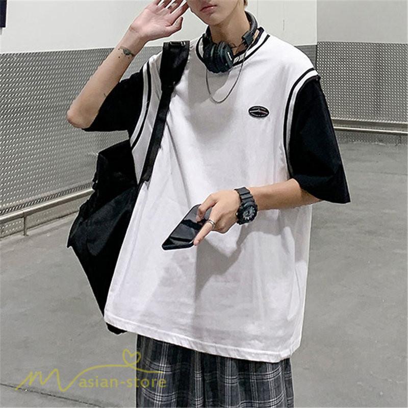 Tシャツ | Tシャツメンズ 重ね着風 半袖 Tシャツ おしゃれ ゆったり カジュアルシャツ クルーネック 新作 大きいサイズ 切り替え サマー上品 春夏 ファッション