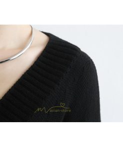 在庫ある | 短納期ロングニットワンピース ロングワンピ カットソー 長袖 トップス Vネック ゆったりセーターニット 体型カバー 通学通勤 OL ストレートニットワンピ