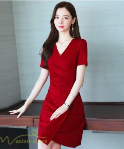 ミディアム | ワンピース レディース 無地 Vネック 半袖 カジュアル おしゃれ エレガント 上品 春 夏 新作 レディースワンピース サマーワンピース 膝丈 きれいめ お出かけ