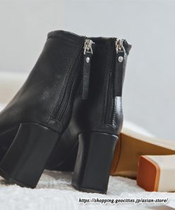 ショートブーツ | レディース 裏起毛あり 裏起毛なし スクエアトゥ ブーツ チャンキーヒール 太ヒール 後ろファスナー ミドルヒール 大人 靴 シューズ 黒ブーツ