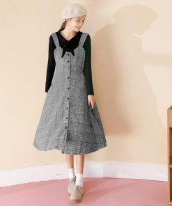 オールインワン | スカート ワンピース ロング 秋冬 チェック ジャンパースカート サロペット オールインワン 大人 グレンチェック