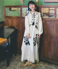 マキシ | ロングワンピース ワンピース エスニック コットンリネン 綿麻 花柄 リゾート 長袖 カジュアル 大人 夏秋 きれいめ 秋新作 スリット 体型カバー ゆったり