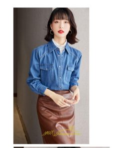 シャツ・ブラウス | デニムシャツ シャツ トップス レディース ブラウス デニム カジュアル レトロ風 通勤 通学 オシャレ キレイめ 上品 可愛い 秋服 ナチュラル 2022