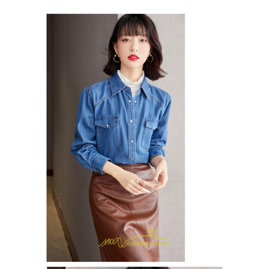 シャツ・ブラウス | デニムシャツ シャツ トップス レディース ブラウス デニム カジュアル レトロ風 通勤 通学 オシャレ キレイめ 上品 可愛い 秋服 ナチュラル 2022