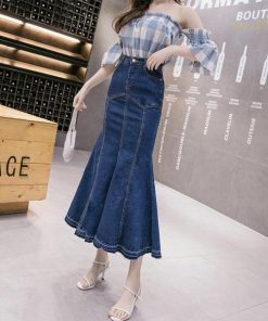 スカート | デニムマーメイド ハイウエスト デイリーコーデ フェミニン ボトムス ロング丈 タイトプリーツフレア フリルスタイリッシュ