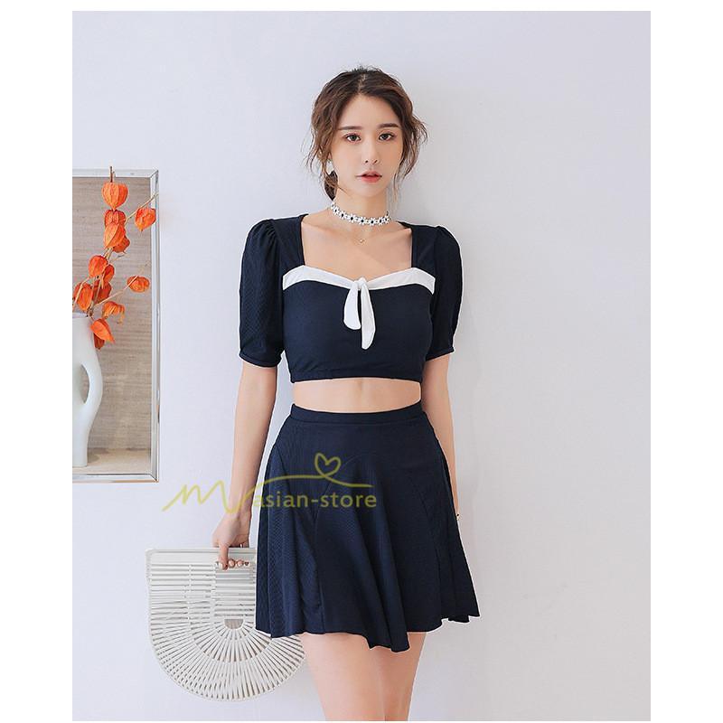 水着 | レディース ワンピース型 体型カバー 温泉2点セット 水着セット セクシー お洒落 可愛い 20代30代40代 無地 セパレート 韓国ファッション 着痩せ