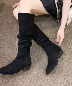 ニーハイブーツ | スエード調 ジョッキーブーツ ローヒール