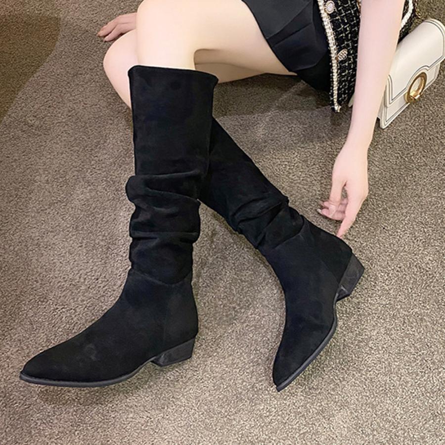 ニーハイブーツ | スエード調 ジョッキーブーツ ローヒール