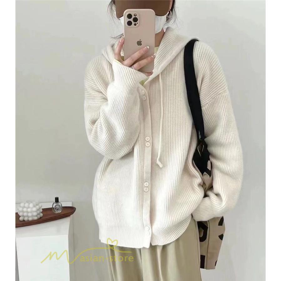 カーディガン | ニットニットパーカー セーター フード付き アウター 羽織り 秋冬 レディース トップス 通学通勤 ゆったり 7色 厚手 ニットアウター 20代40代