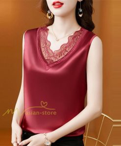キャミソール タンクトップ | レディース トップス タンクトップ ノースリーブ 無地 『襟元レースデザインタンク』 Ｖネック Ｖネックタンク 20代30代40代50代 快適 アウター 着痩せ インナー