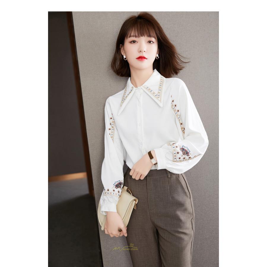 シャツ・ブラウス | ブラウス レディース シャツ トップス 白 長袖シャツ オフィス カジュアル おしゃれ シフォン 通勤 通学 オシャレ 上品 秋服 ナチュラル 可愛い キレイめ